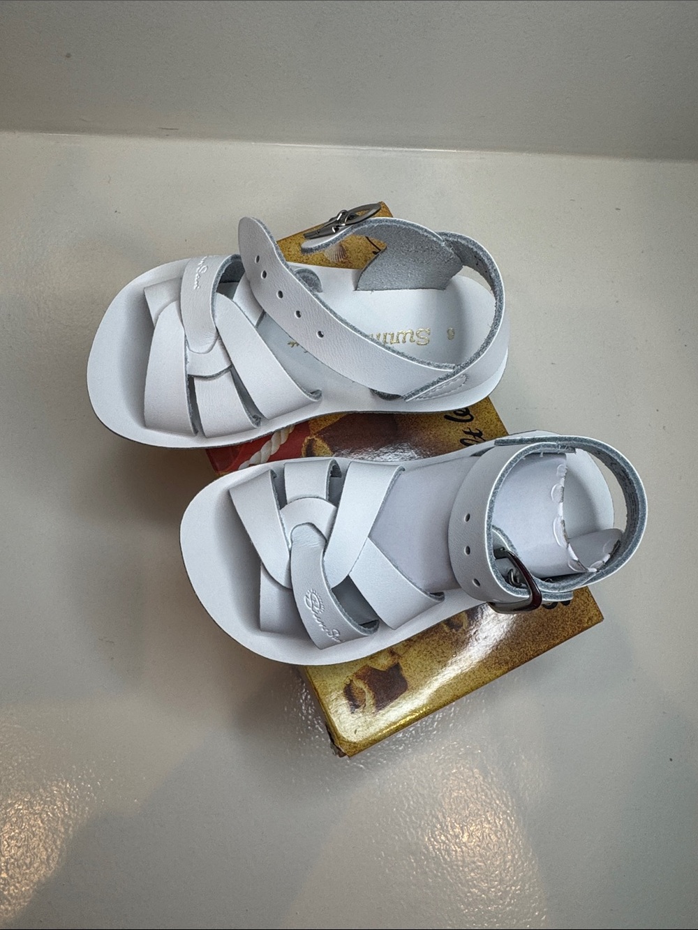 NIB Sun San Salt Water Leather Sandals, White baby toddler size 6, Swimmer #8003 - Picture 3 of 7